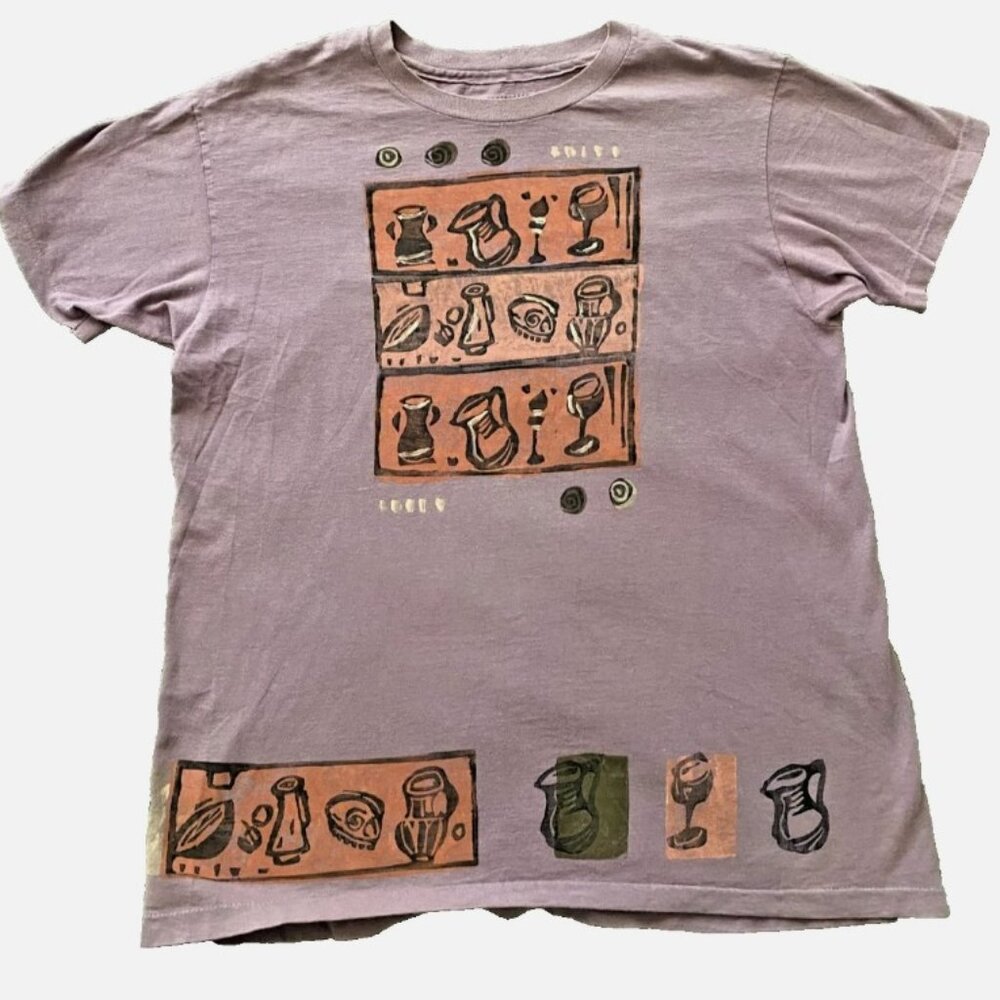 Early 90's Blue Fish Clothing Men's Hand-Printed Art T Shirt Rare Lagenlook